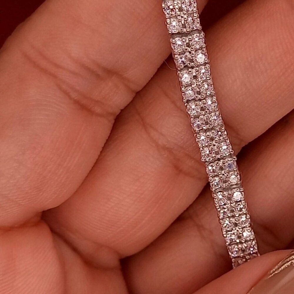 7 inch Long Tennis Bracelet Solid 14K White Gold Round Cut 5 Carat Men & Women